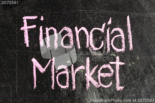 Image of FINANCIAL MARKET handwritten with white chalk on a blackboard