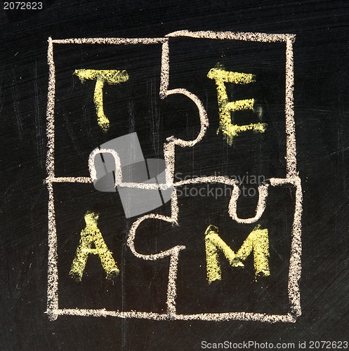 Image of team jigsaw business written on blackboard background high resolution 