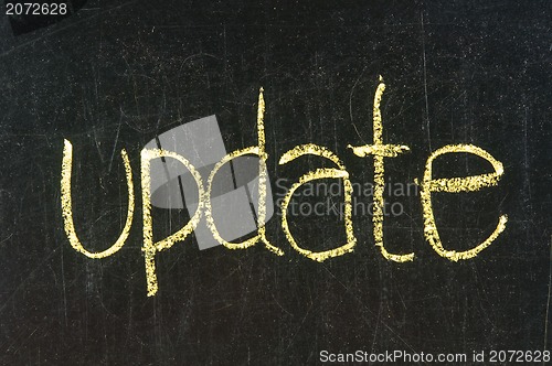 Image of The word UPDATE handwritten with chalk  on a blackboard