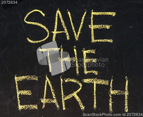 Image of save the world written on blackboard 