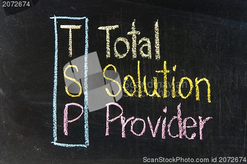 Image of The word TSP handwritten with chalk  on a blackboard 