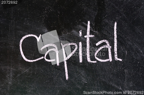 Image of business CAPITAL written on blackboard 