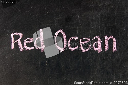 Image of red ocean strategy written on blackboard 