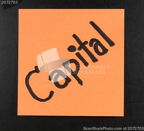 Image of Capital handwritten with postit on a blackboard