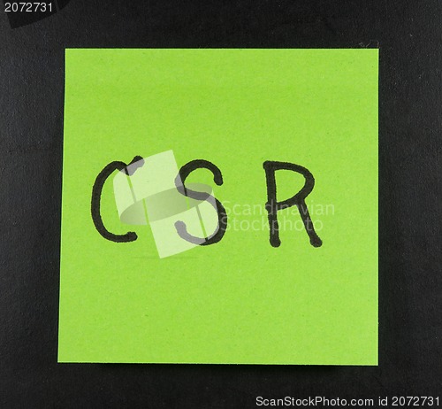 Image of CSR handwritten with postit on a blackboard