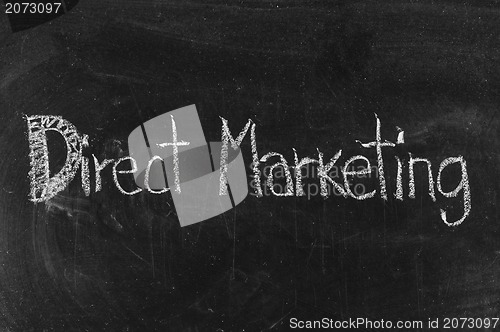 Image of Chalk drawing -Direct Marketing word written on chalkboard 