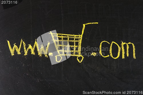 Image of On-line shopping website on a chalkboard