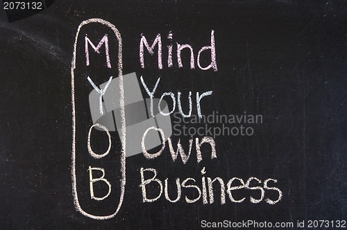 Image of MYOB acronym Mind Your Own Business