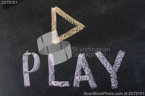 Image of play sign drawn with chalk on blackboard 