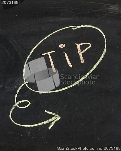 Image of Tip word and sign drawn on the chalkboard 