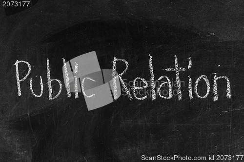 Image of Chalk drawing -Public Relation word written on chalkboard 