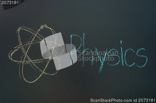 Image of Physics written in white chalk on a black chalkboard 