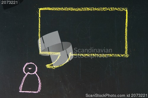 Image of Blank speech bubble with a man figure drawn on a blackboard background