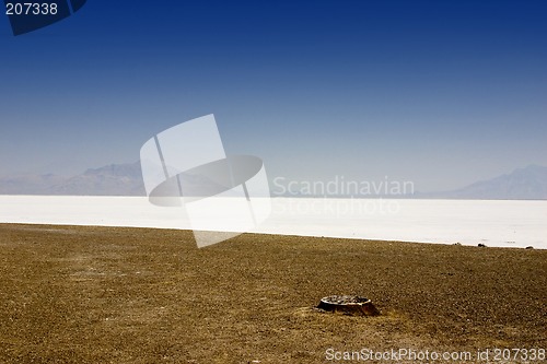 Image of Salt Lake Shore with Blue Skies