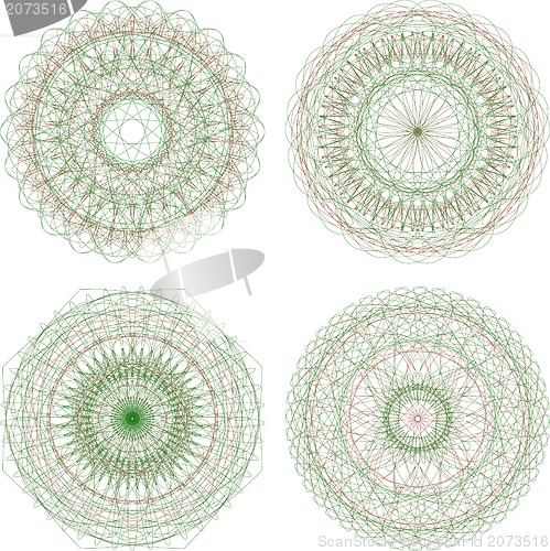 Image of abstract green guilloche circle pattern, mandala set