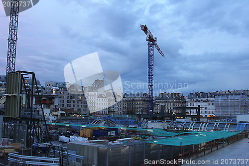 Image of Cranes and buildings under construction, Les Halles, Paris