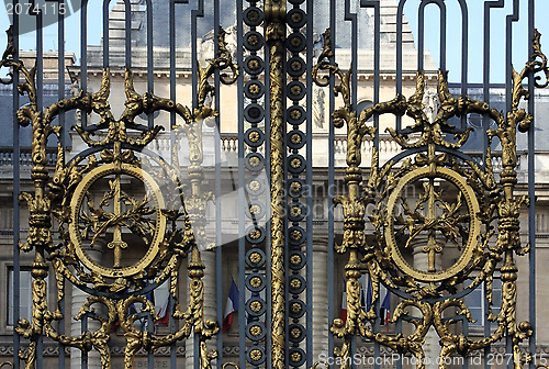 Image of Detail of the golden gate at the justice palace in Paris