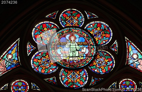 Image of Stained glass window in Cathedral Notre Dame de Paris
