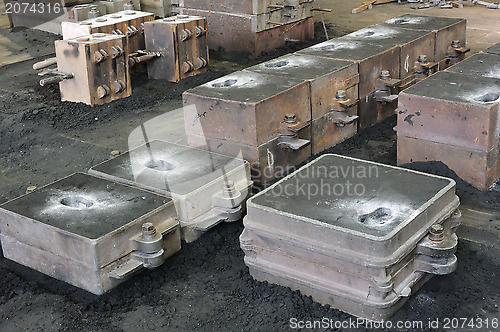 Image of Foundry, sand molded casting, molding flasks 