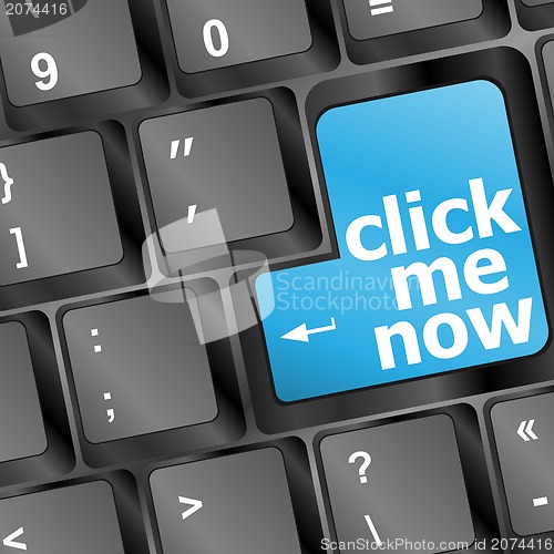Image of Keyboard with Click me now button, internet concept