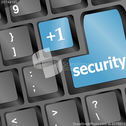 Image of Close up view on conceptual keyboard - Security (blue key)