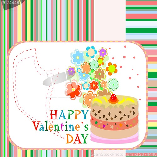 Image of cup cake with flowers on valentines invitation card