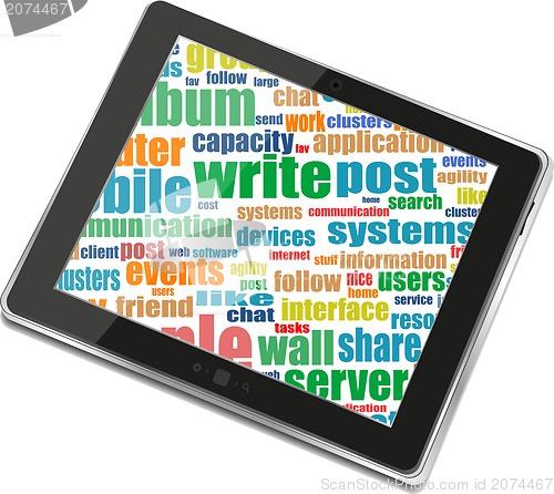 Image of Tablet pc with business words on screen