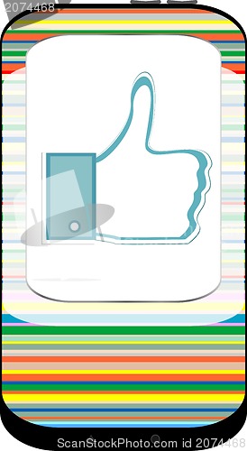 Image of Mobile phone with Like symbol on a white background