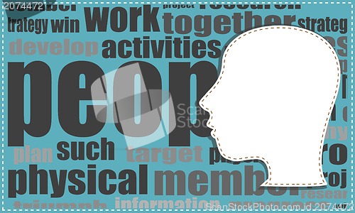 Image of Head silhouette on word cloud. business concept