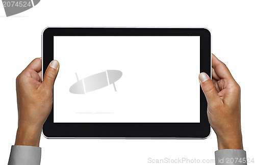 Image of hands holding touchpad