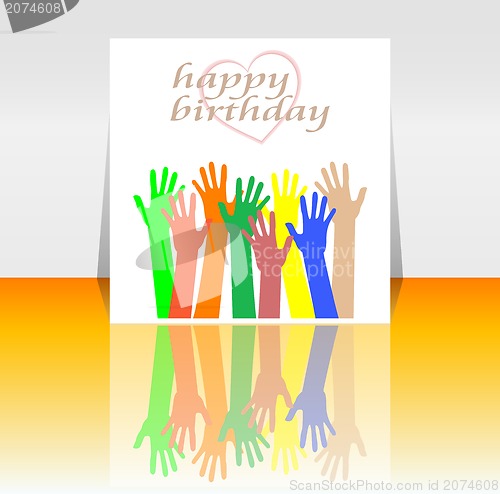 Image of Excited hands happy birthday card design