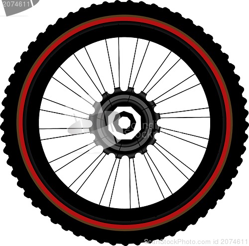 Image of Front wheel of a mountain bike isolated on white background