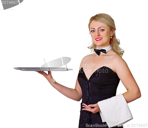 Image of Girl - waiter with empty tray