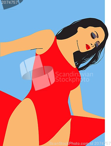 Image of brunette in red bathing suit raster