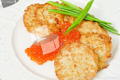 Image of pancakes with red caviar