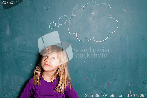 Image of Young girl and idea bubble on chalkboard