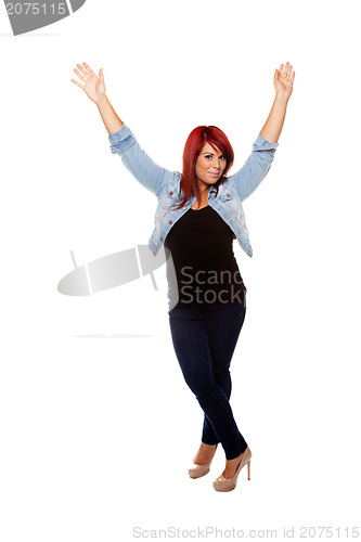 Image of Happy Woman Waving Arms in the Air