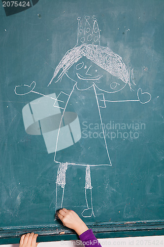 Image of Child drawing picture on chalkboard