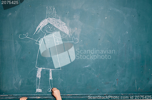 Image of Child drawing picture on chalkboard