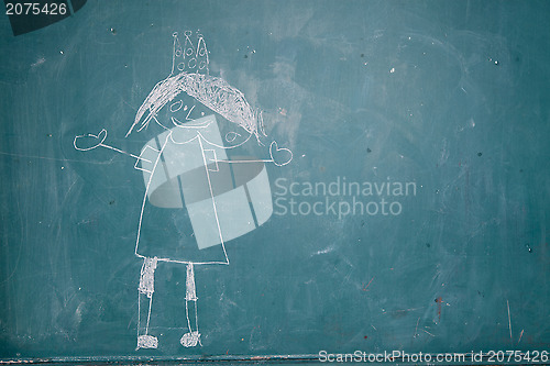 Image of Drawing of princess on chalkboard by child