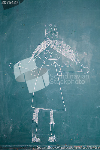 Image of Drawing of princess on chalkboard by child