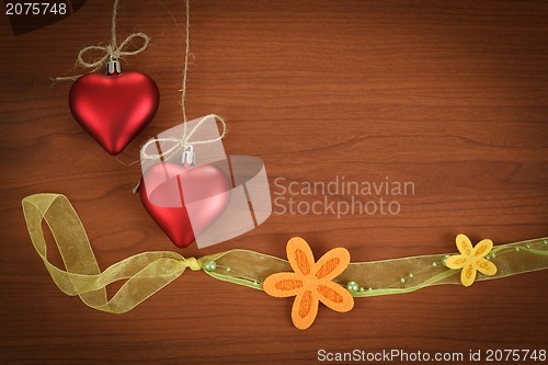 Image of wooden board for valentine message with flowers