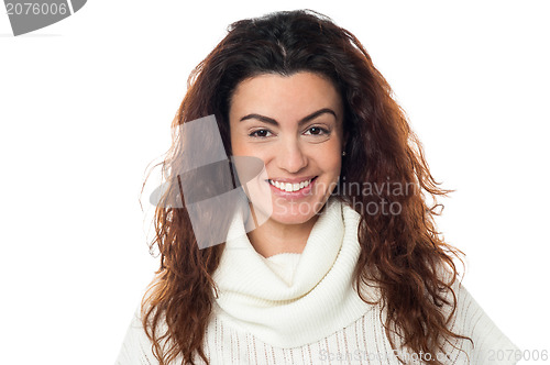 Image of Smiling young woman with long hair