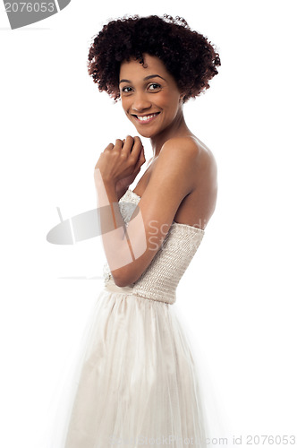 Image of Beautiful young model wearing party dress