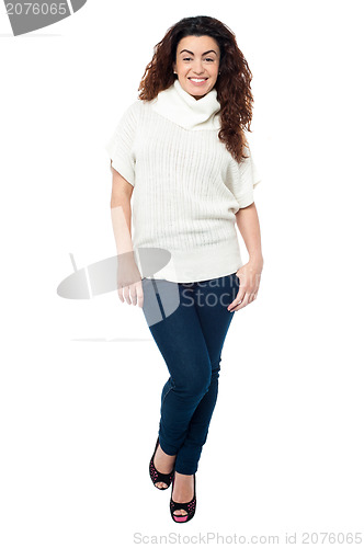 Image of Fashionable woman in trendy casual wear