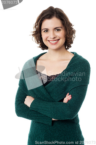 Image of Beautiful casual young woman in winter wear