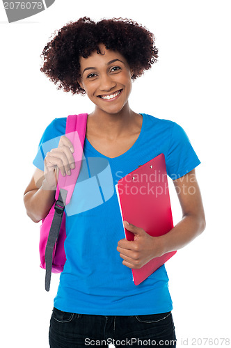 Image of Cheerful student is all set to attend her classes