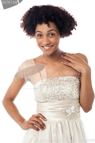 Image of Studio portrait of magnificent young woman in white corset