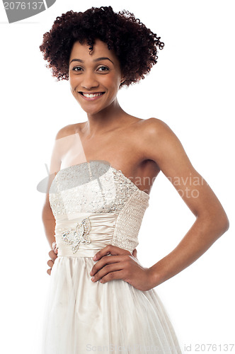 Image of Stylish portrait of a confident smiling female model
