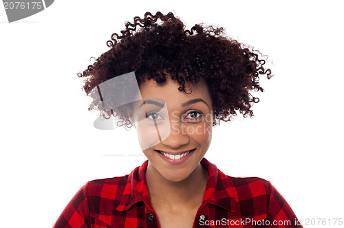 Image of Face closeup of curly haired afro american model